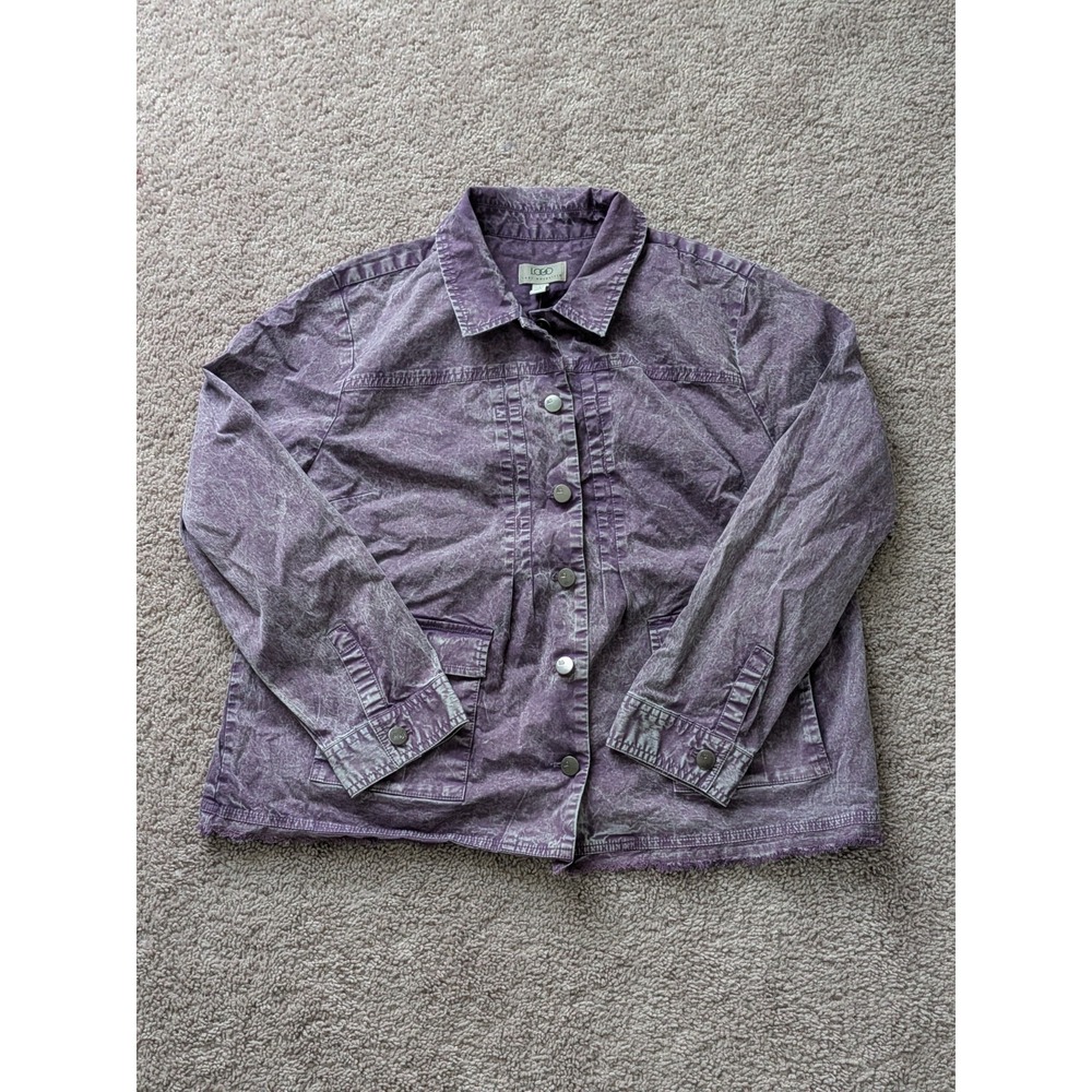 LOGO by Lori Goldstein Longsleeve Fray Hem Jacket Womens Large NWT Faded Wash
